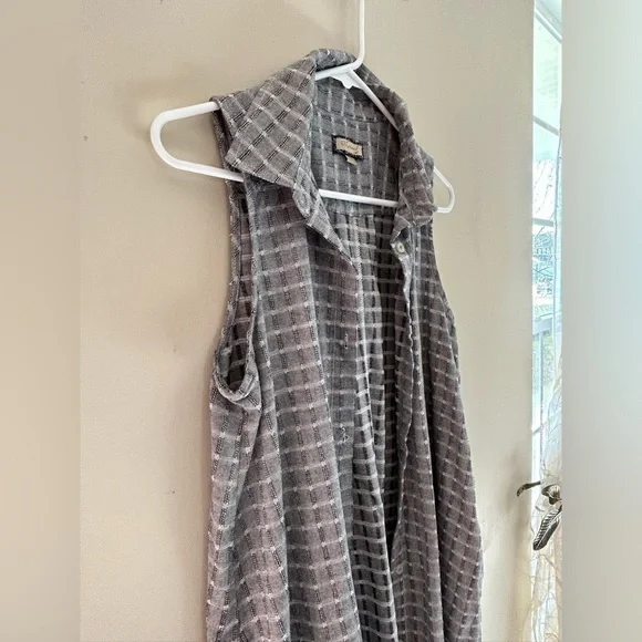 Ethereal Plaid Collared High Low sleeveless button up dress women’s size Large - Picture 9 of 12